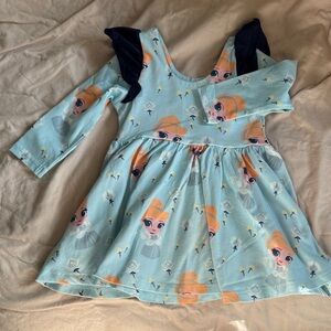 Girls Light Blue Cinderella  Princess Dress with Navy Ruffle Sleeves